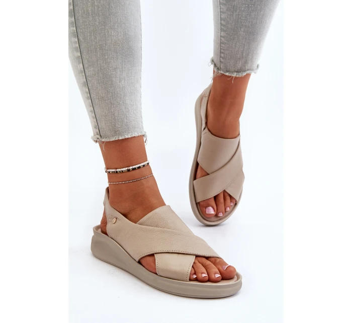 Zazoo 40392 Skórzane Sandały Damskie Beżowe