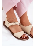Dámské kožené ploché sandály model 21692915 béžové - Zazoo