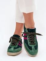 Zazoo N1068 Zamszowe Niskie Sneakersy Damskie Ciemnozielone