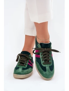 Zazoo N1068 Zamszowe Niskie Sneakersy Damskie Ciemnozielone