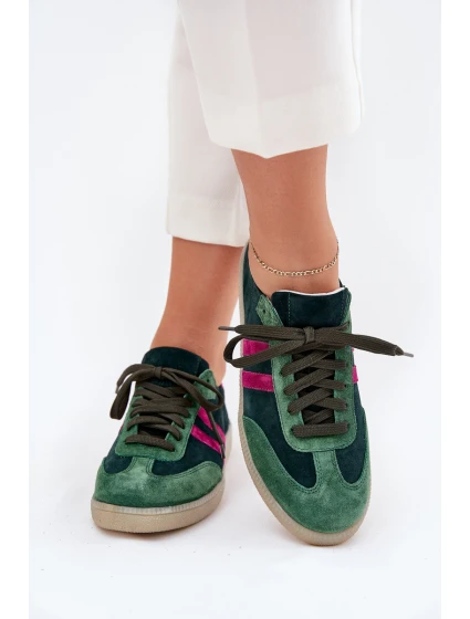 Zazoo N1068 Zamszowe Niskie Sneakersy Damskie Ciemnozielone