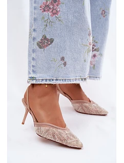 Ozdobené sandály s síťkou na jehle Béžové Bedira