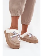 Dámske papuče s kožušinou a mašľou Fenella - béžové Dámske papuče s kožušinou a mašľou Fenella - béžové