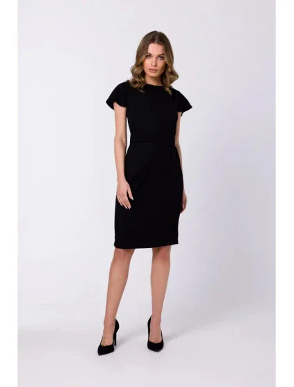 Dámske puzdrové šaty s opaskom S336 Black - Stylove Dámske puzdrové šaty s opaskom S336 Black - Stylove