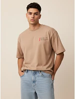 Pánske bavlnené tričko s potlačou cappuccina FashionStreet RX5303 Pánske bavlnené tričko s potlačou cappuccina FashionStreet RX5303