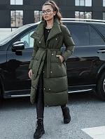 Dámsky zimný dlhý prešívaný kabát FAVI zelený FashionStreet TY4576