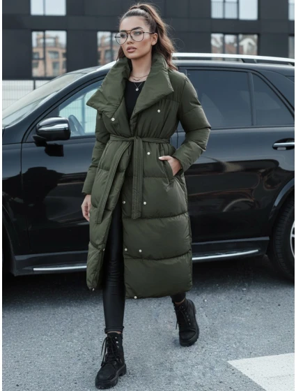 Dámsky zimný dlhý prešívaný kabát FAVI zelený FashionStreet TY4576
