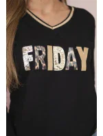 Dámska mikina s kapucňou s flitrovým nápisom čierna