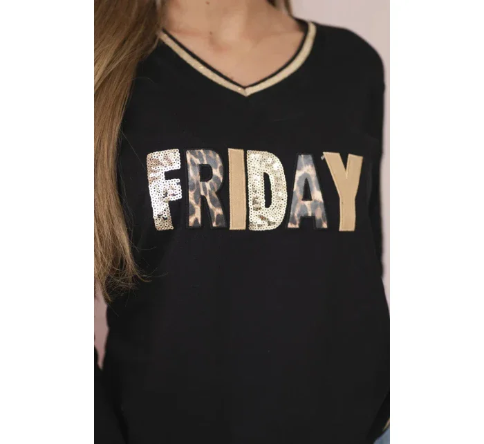 Dámska mikina s kapucňou s flitrovým nápisom čierna