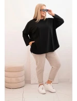 Dámská blůza Plus Size s bavlnou, s kapsou a ohrnutým rukávem černá
