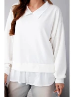Dámska maslová viskózna mikina s košeľovou vložkou biela