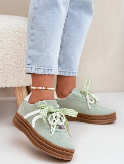 Sneakersy Damskie Na Platformie Z Ozdobami Zielone Vinness