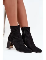 Dámske čižmy Amelisse - čierne, na podpätku, zateplené so zlatými detailmi