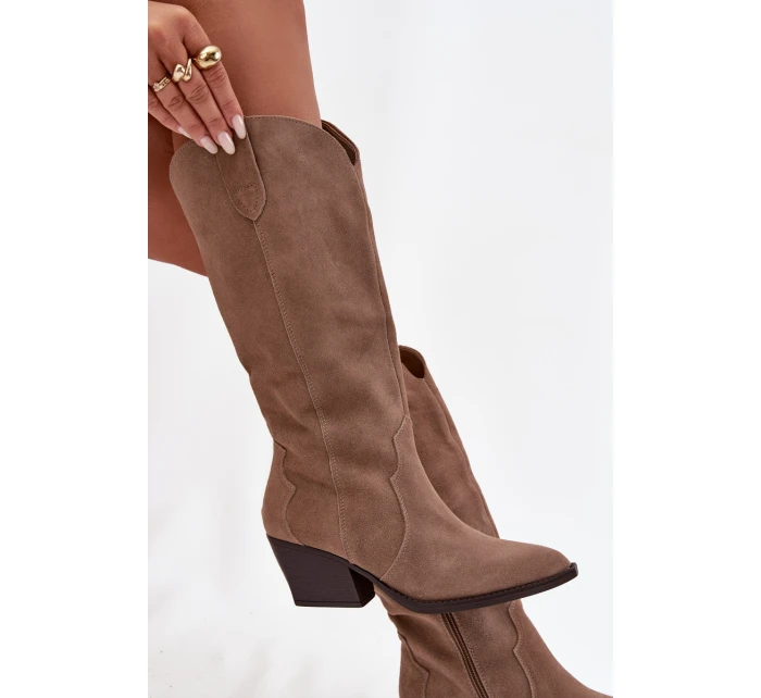 Dámske zateplené kožené kovbojské topánky Urselle - khaki Dámske zateplené kožené kovbojské topánky Urselle - khaki