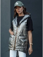 Dámská prošívaná dlouhá vesta s kapucí tmavě šedá Dstreet model 21979290 - FashionStreet