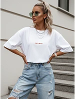 Dámske bavlnené tričko s potlačou, oversize, biele, FashionStreet NX9505RY