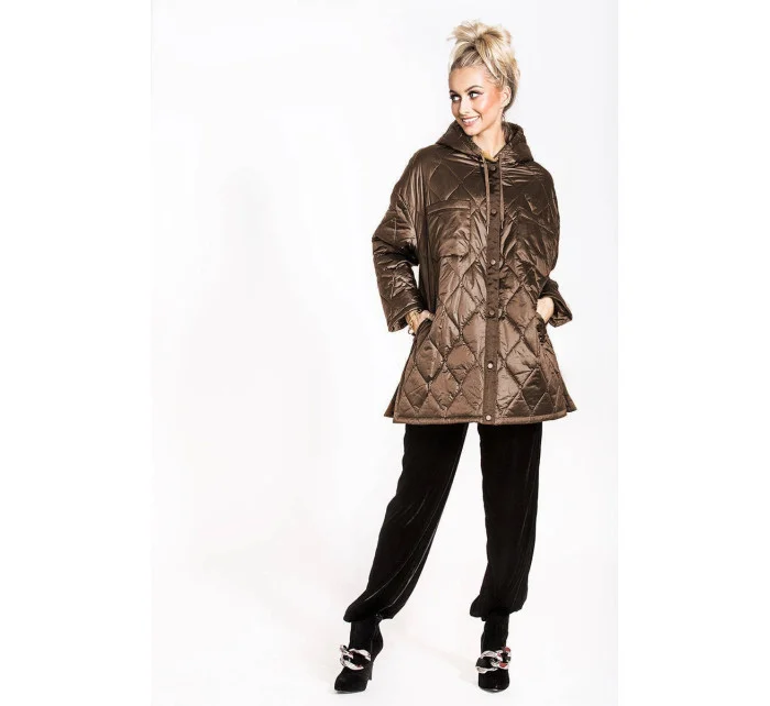 Hnedá dámska prešívaná bunda oversize s kapucňou (ag5-010) Hnedá dámska prešívaná bunda oversize s kapucňou (ag5-010)