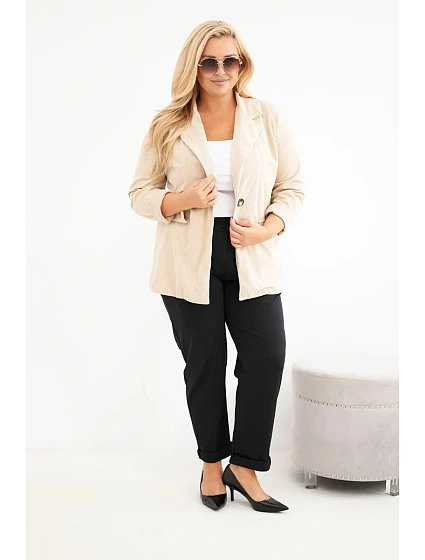 Dámské sako Plus Size manšestrové s klopami a kapsami béžová Dámské sako Plus Size manšestrové s klopami a kapsami béžová