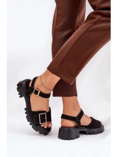 Eko Zamszowe Sandały Damskie Z Klamrą Czarne Gofielle