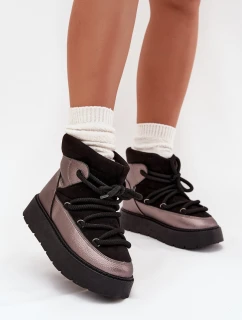 Nízké dámské sněhule s kožíškem a šněrováním černé model 21705653 - Boto