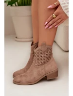 Dámské perforované kotníkové boty na podpatku Béžové model 22009787 - Boto
