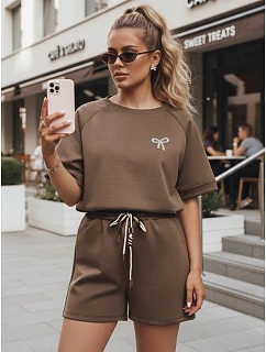 Letni komplet damski masełko z miękkiej wiskozy brązowy FashionStreet AY1188