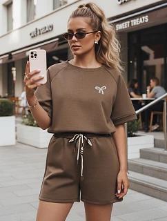Letni komplet damski masełko z miękkiej wiskozy brązowy FashionStreet AY1188