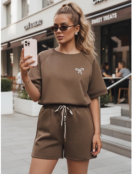 Letni komplet damski masełko z miękkiej wiskozy brązowy FashionStreet AY1188