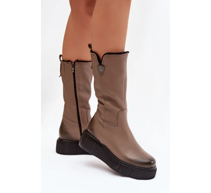 Zazoo 70121 Kožené Dámské Kozačky S Vlnou Tmavě Béžové Zazoo 70121 Kožené Dámské Kozačky S Vlnou Tmavě Béžové