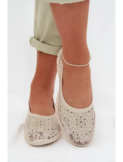 Kožené krajkové baleríny S.Barski GR61-5973 béžové