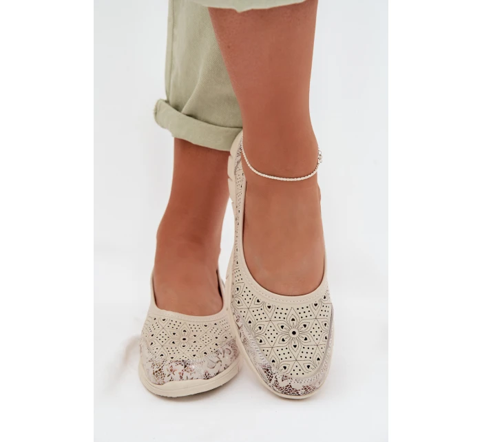 Kožené krajkové baleríny S.Barski GR61-5973 béžové