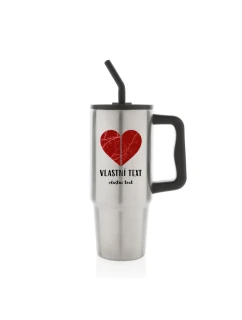 Personalizovaná termoska s barevným víčkem - dvě mapy jako srdce