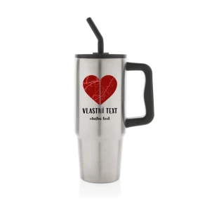 Personalizovaná termoska s barevným víčkem - dvě mapy jako srdce Personalizovaná termoska s barevným víčkem - dvě mapy jako srdce