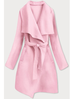Minimalistický dámsky kabát v púdrovo ružovej farbe (747ART)