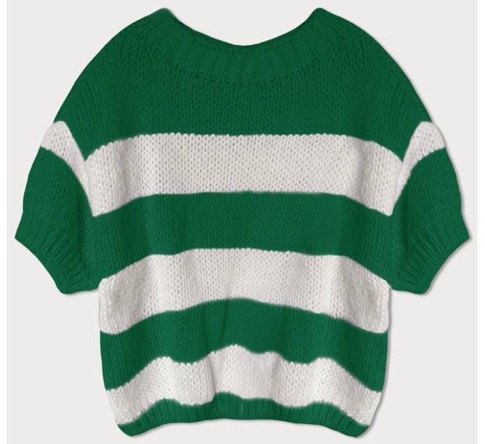 Voľný zelený dámsky pruhovaný sveter (761ART)