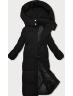Černá dlouhá bunda kabát s střihem model 21248895 - STELLA FASHION
