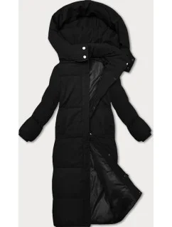 Černá dlouhá bunda kabát s střihem model 21248895 - STELLA FASHION
