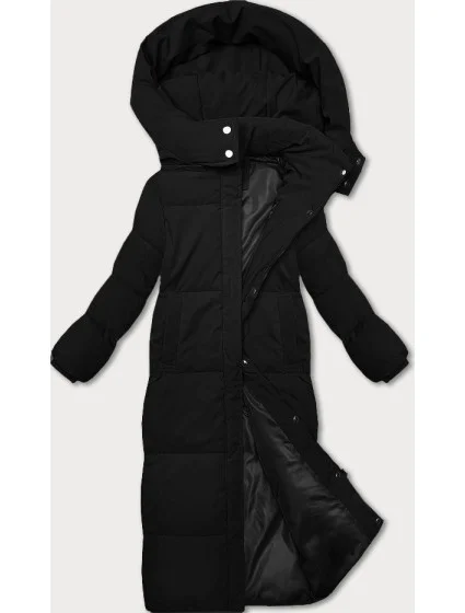 Černá dlouhá bunda kabát s střihem model 21248895 - STELLA FASHION