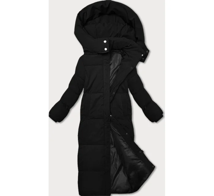 Černá dlouhá bunda kabát s střihem model 21248895 - STELLA FASHION
