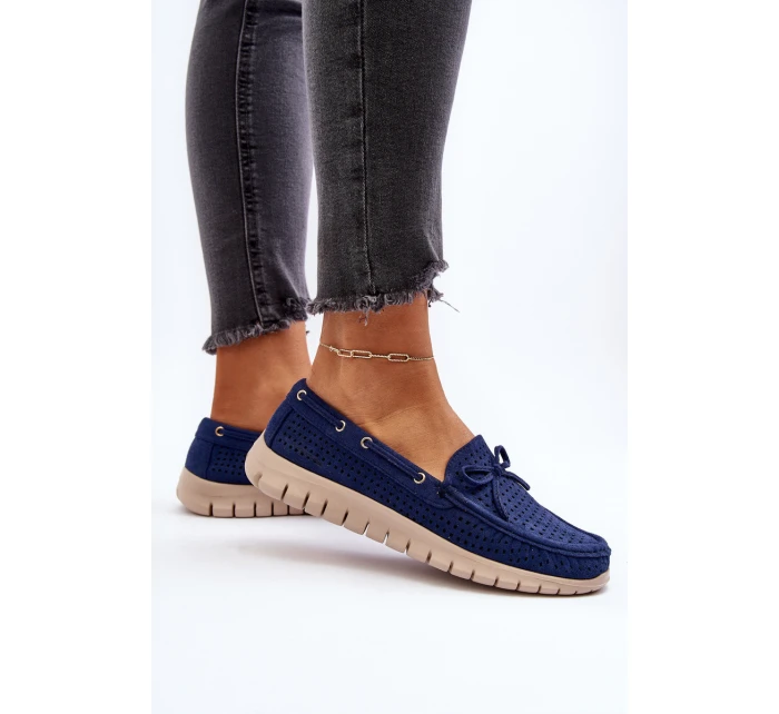 Dámské mokasíny s mašlí tmavě modré model 21650293 - VINCEZA