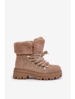 Sznurowane Trapery Damskie Z Futerkiem Ciemnobeżowe Vaminia Sznurowane Trapery Damskie Z Futerkiem Ciemnobeżowe Vaminia