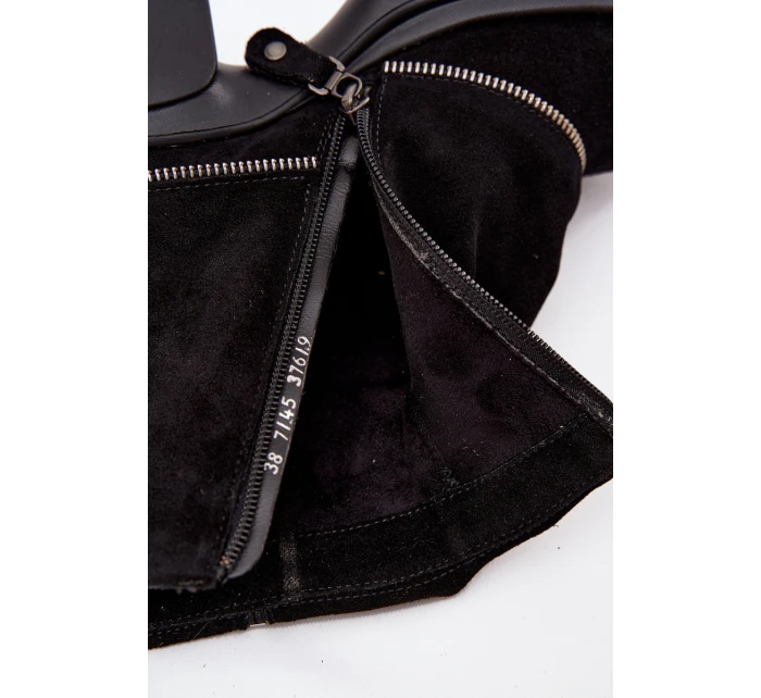 Skórzane Botki Damskie Z Wywiniętą Cholewką Maciejka 07145-01 Czarne