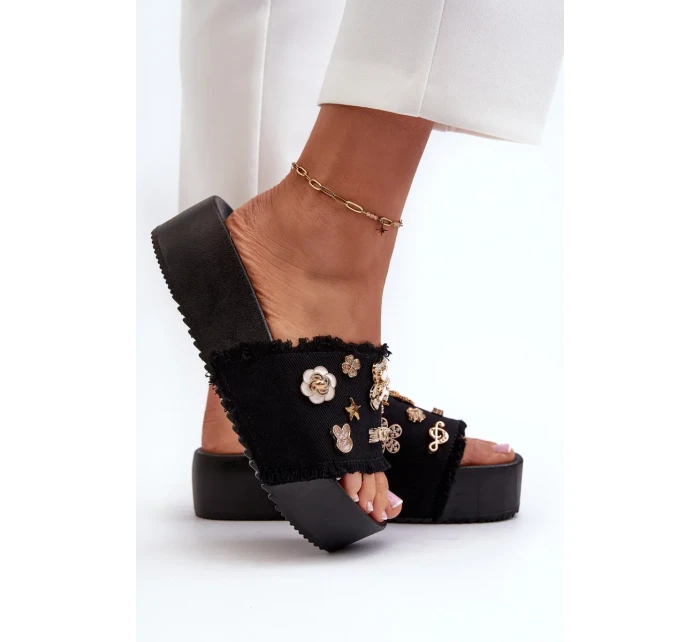 Dámske papuče na platforme s kolíkmi Black Zranesia Dámske papuče na platforme s kolíkmi Black Zranesia