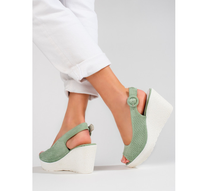 Moderné sandále zelené dámske na kline