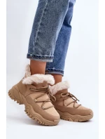 Damskie Botki Trapery Z Futerkiem Beżowe Cresandi Damskie Botki Trapery Z Futerkiem Beżowe Cresandi