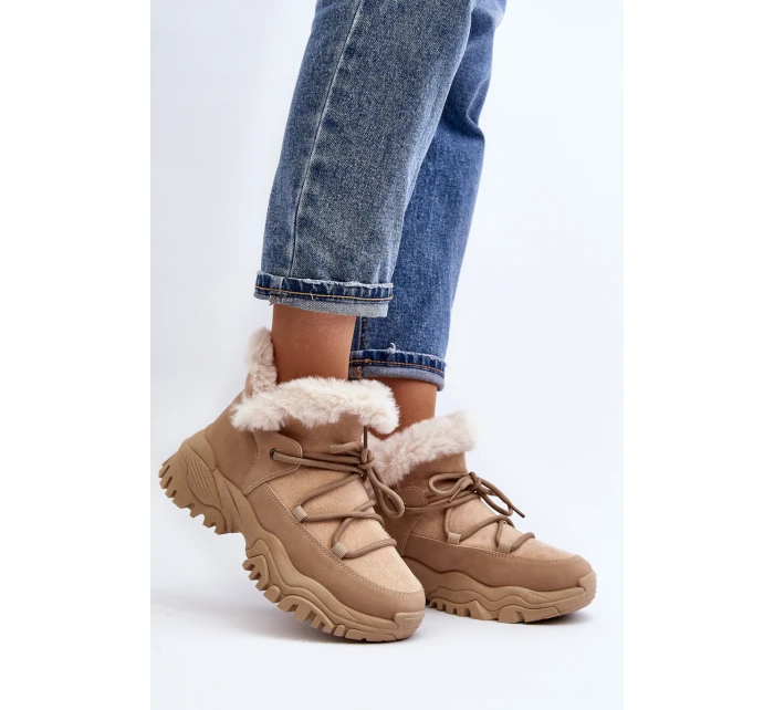 Damskie Botki Trapery Z Futerkiem Beżowe Cresandi Damskie Botki Trapery Z Futerkiem Beżowe Cresandi