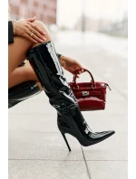 Kozaki Lakierowane Ocieplane Na Szpilce Z Klamrą Czarne Tameliae