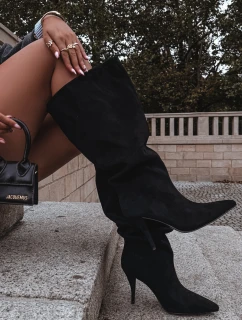 Wsuwane Kozaki Damskie Na Szpilce Z Eko Zamszu Czarne Noretta