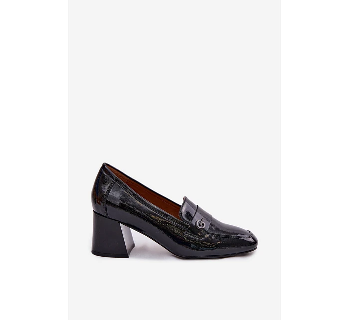 Kožené Lakované Dámské Lodičky na Podpatku Vinceza 18119 Černé