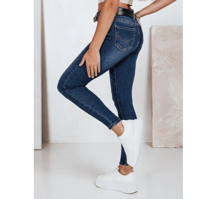 Dámske úzke džínsy s vysokým pásom tmavomodré FashionStreet UY2823